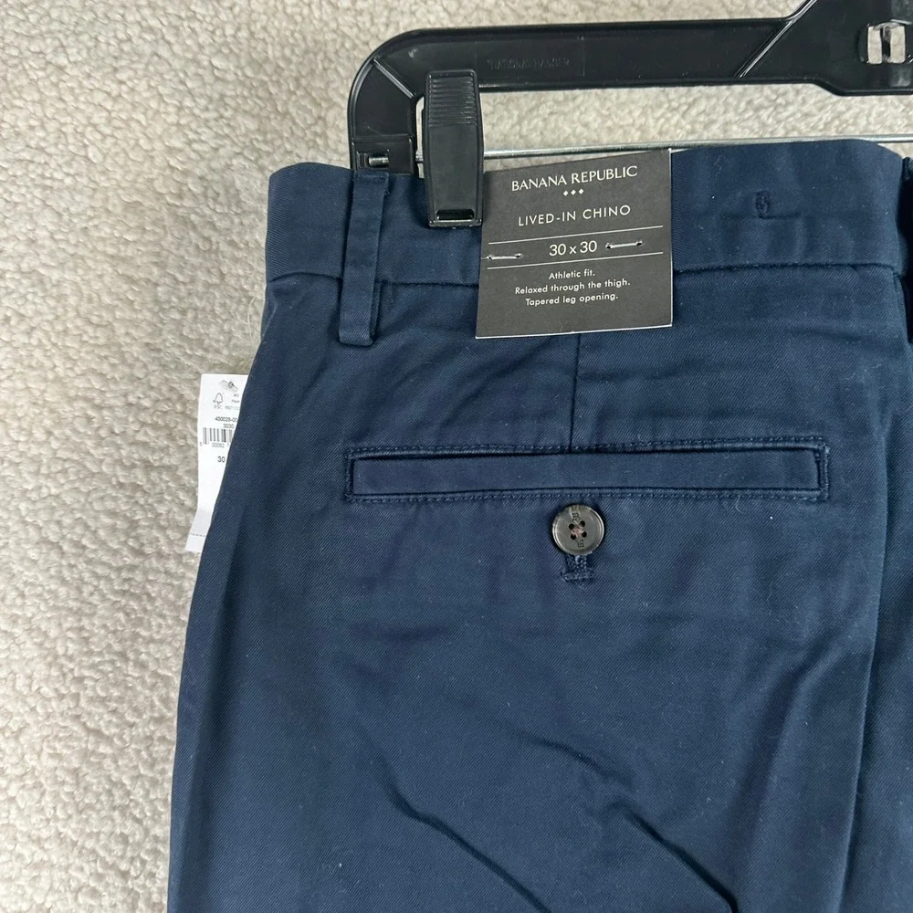 Banana Republic Lived-In Chino Pants Mens 30x30 Navy Athletic Fit Tapered New